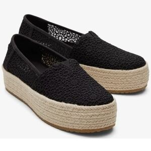 Toms Black Crochet Espadrille Platforms